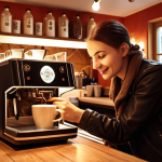 **A cozy Polish cafe scene, barista passionately preparing coffee art, warm lighting, loyal customers enjoying their drinks, focus on the cafe's inviting atmosphere and connection with the community. Emphasize the storytelling aspect of the brand.**