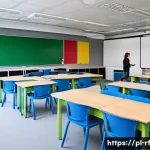 크리에이티브 허브와 창의적 교육의 중요성 - A modern interdisciplinary classroom in Poland, featuring students collaboratively working on a crea...
