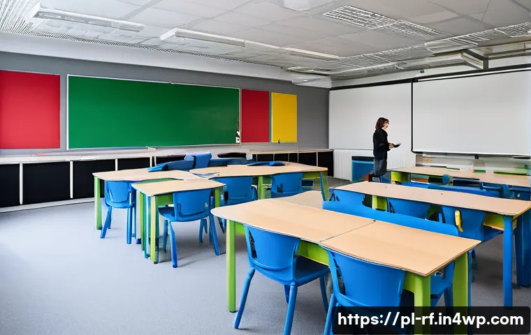 크리에이티브 허브와 창의적 교육의 중요성 - A modern interdisciplinary classroom in Poland, featuring students collaboratively working on a crea...