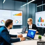 크리에이티브 허브의 데이터 기반 의사결정 - A modern office scene depicting a diverse team of Polish business professionals analyzing customer b...