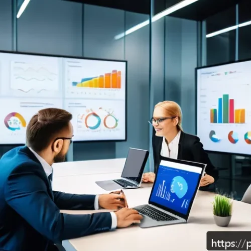 크리에이티브 허브의 데이터 기반 의사결정 - A modern office scene depicting a diverse team of Polish business professionals analyzing customer b...
